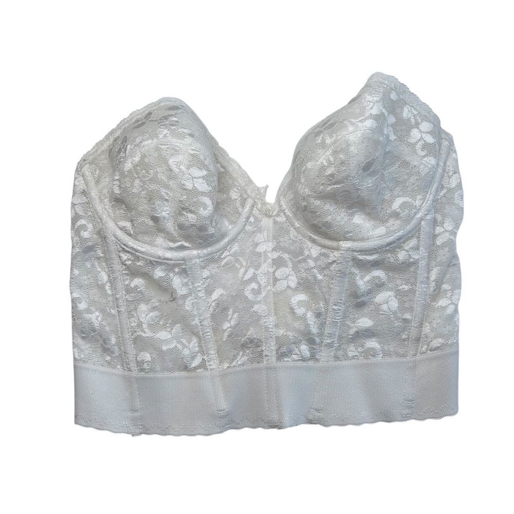 Vintage White Lace Strapless Bustier Bra 36C Sweetheart Neckline